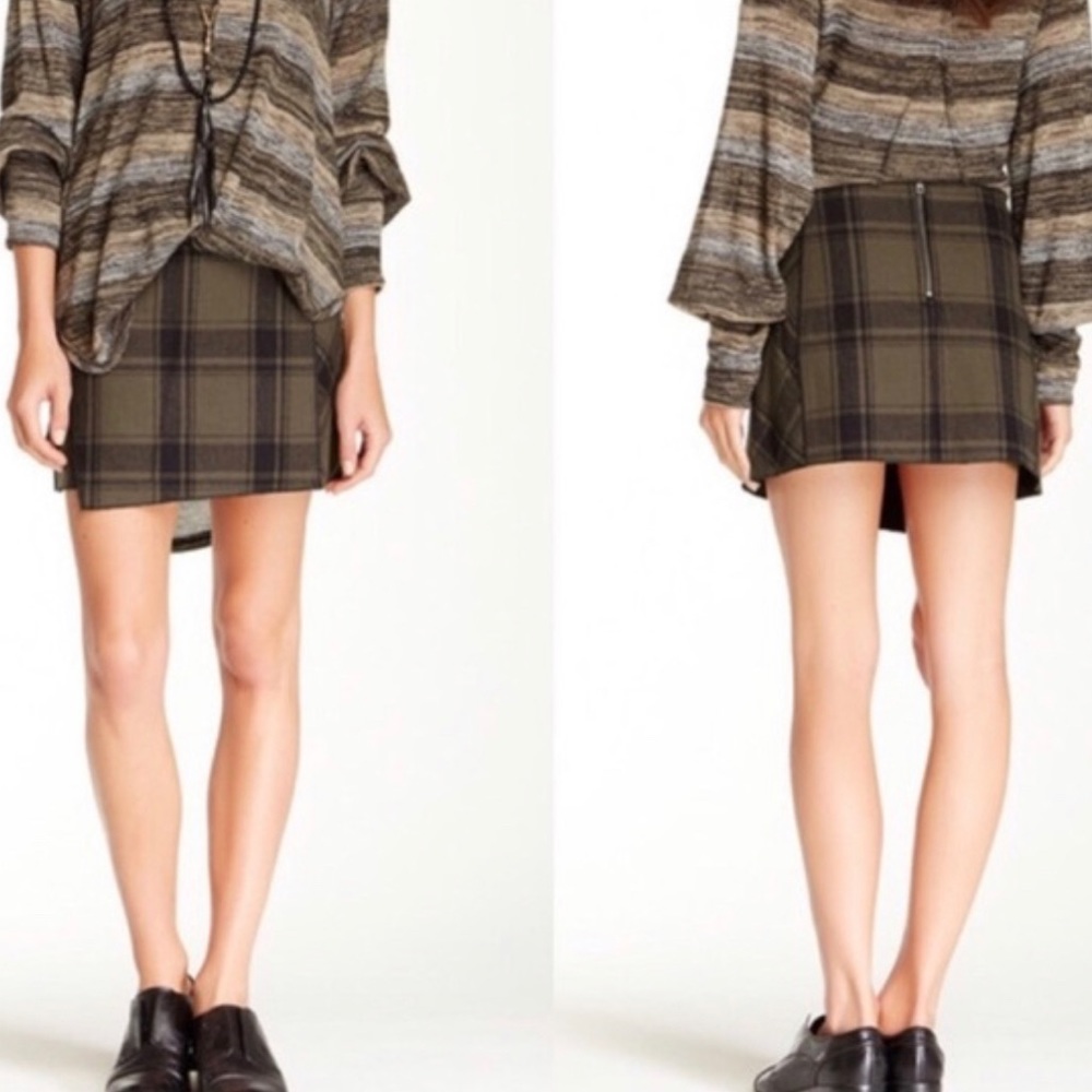 [ FREE PEOPLE ] green plaid mini skirt